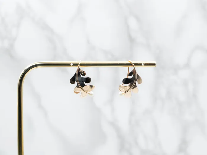 Saltwater Pearl Gold Leaf Drop Earrings Market Square Jewelers Earrings