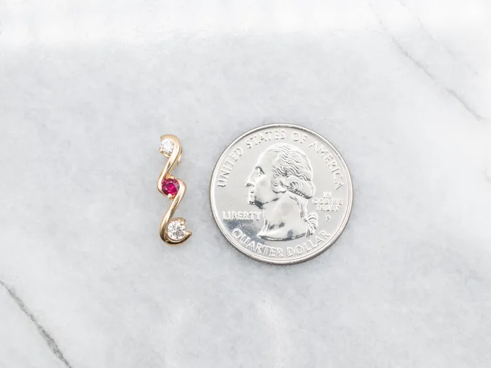 Scrolling Gold Ruby and Diamond Pendant Market Square Jewelers Necklaces