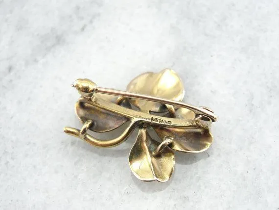 Shamrock and Natural Pearl Pin in Polished Gold Market Square Jewelers Earrings Shamrock and Natural Pearl Pin in Polished Gold Market Square Jewelers Earrings