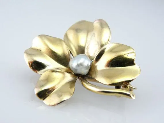 Shamrock and Natural Pearl Pin in Polished Gold Market Square Jewelers Earrings Shamrock and Natural Pearl Pin in Polished Gold Market Square Jewelers Earrings