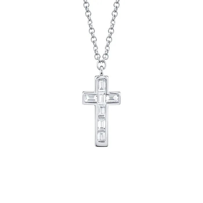 Shy Creation Diamond Baguette Cross Necklace 017 CT Shy Creation Necklaces