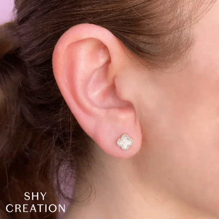 Shy Creation Earrings Shy Creation Kate Diamond and Mother of Pearl Clover Earrings 011CT Shy Creation Earrings Shy Creation Kate Diamond and Mother of Pearl Clover Earrings 011CT
