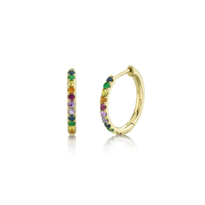 Shy Creation Earrings Shy Creation Rainbow MultiColor Stone Hoop Earrings 032CT Shy Creation Earrings Shy Creation Rainbow MultiColor Stone Hoop Earrings 032CT