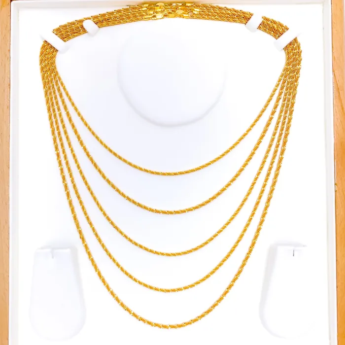Slender Fancy Braided Rope 22K Gold Chain 22 Andaaz Jewelers PreStyled Sets