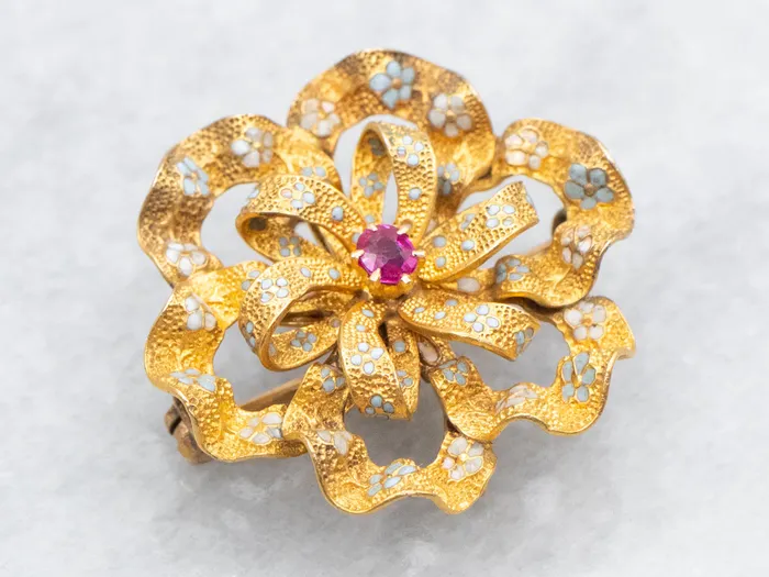 Synthetic Ruby and Enamel Brooch or Pendant Market Square Jewelers Necklaces Synthetic Ruby and Enamel Brooch or Pendant Market Square Jewelers Necklaces