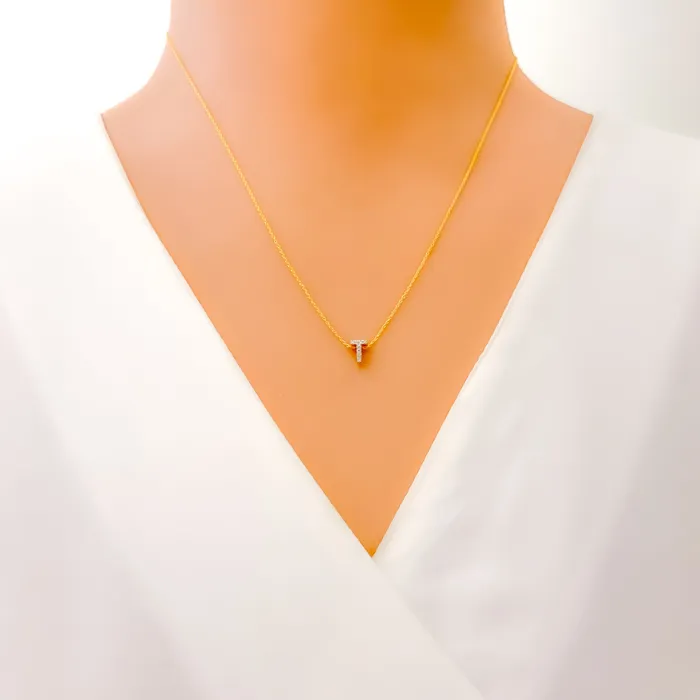 T Diamond Letter 18K Gold Necklace Andaaz Jewelers Necklaces