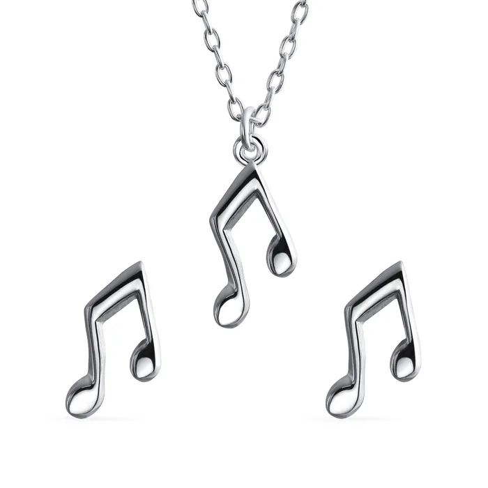Tiny Dainty Eighth Music Notes Threader Stud Earrings for Musicians Silver BlingJewelry Wholesale Earrings