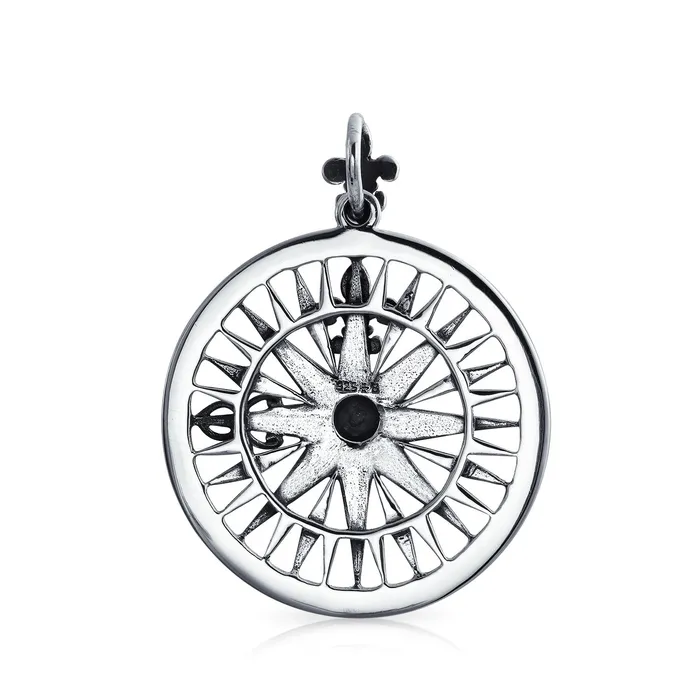 Unisex Celtic Fleur De Lis Compass Pendant Necklace in Oxidized Sterling Silver BlingJewelry Wholesale Necklaces