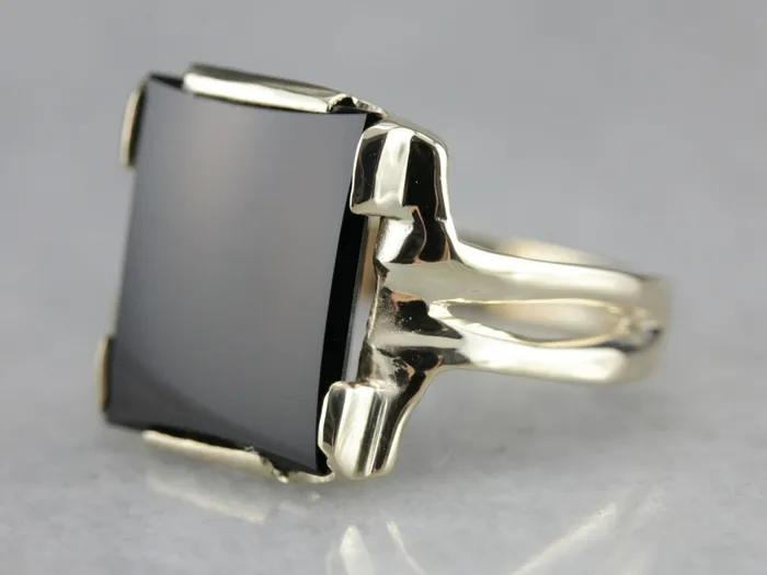 Unisex Retro Black Onyx Ring Market Square Jewelers Rings