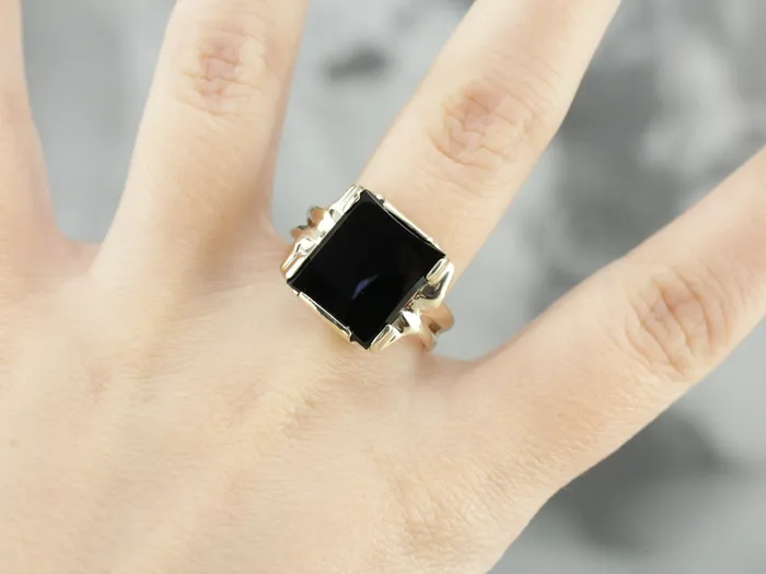 Unisex Retro Black Onyx Ring Market Square Jewelers Rings Unisex Retro Black Onyx Ring Market Square Jewelers Rings