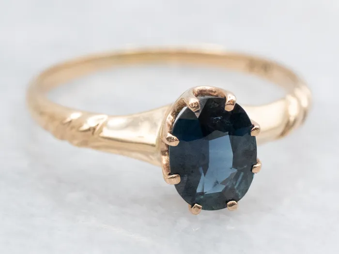 Victorian Dark Blue Sapphire Solitaire Ring Market Square Jewelers Rings