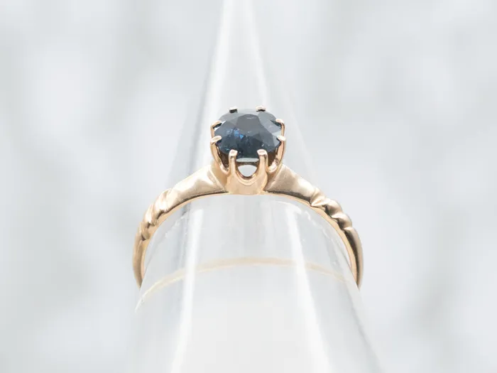 Victorian Dark Blue Sapphire Solitaire Ring Market Square Jewelers Rings