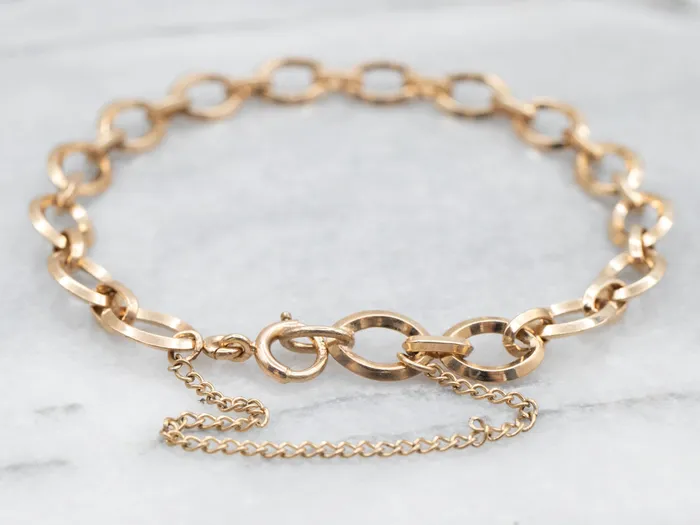 Vintage Gold Oval Link Bracelet with Safety Chain Market Square Jewelers Bracelets