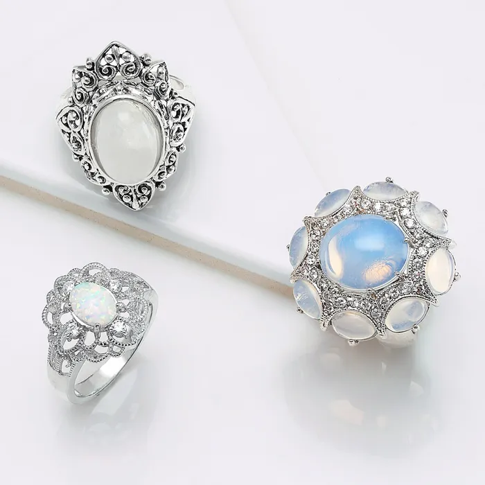 Vintage Style Silver Ring with Cubic Zirconia and Opal Filigree Design BlingJewelry Wholesale Rings