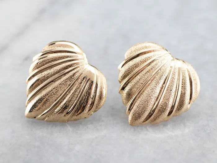 Vintage Textured Heart Gold Stud Earrings Market Square Jewelers Earrings