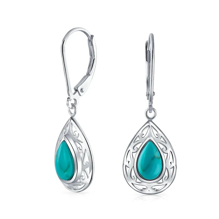 Western Style Dangle Gemstone Earrings with Blue Lapis Lazuli Turquoise Onyx BlingJewelry Wholesale Earrings