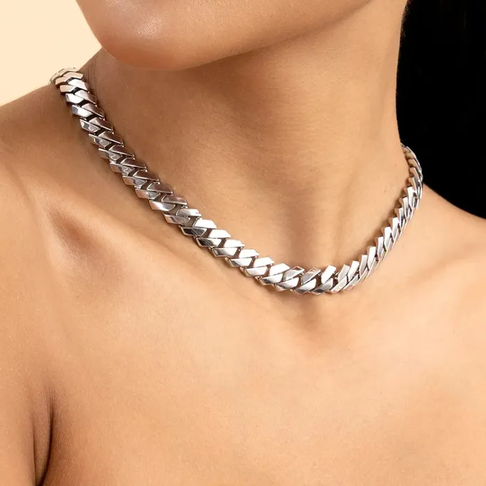 Womens Plain Gold Prong Cuban Link Chain aporro PreStyled Sets