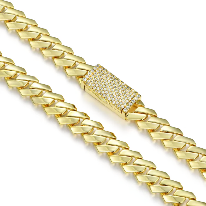 Womens Plain Gold Prong Cuban Link Chain aporro PreStyled Sets
