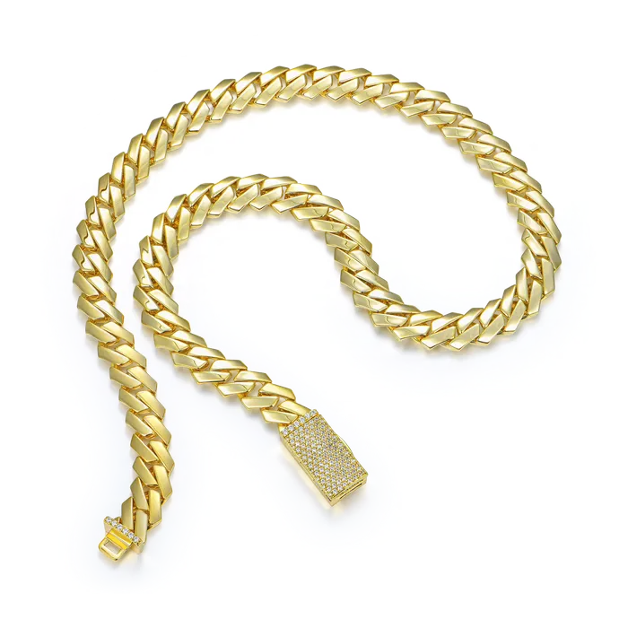 Womens Plain Gold Prong Cuban Link Chain aporro PreStyled Sets