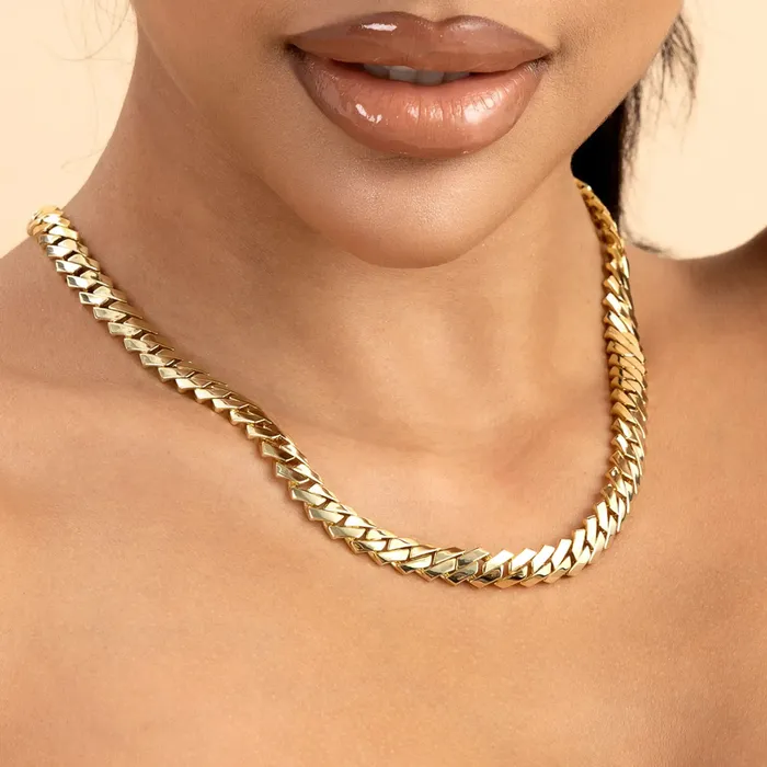 Womens Plain Gold Prong Cuban Link Chain aporro PreStyled Sets