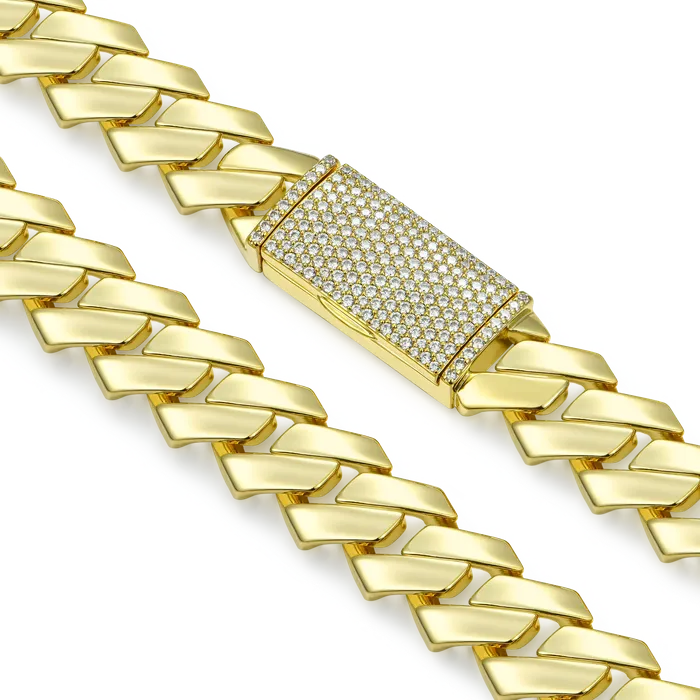Womens Plain Gold Prong Cuban Link Chain aporro PreStyled Sets