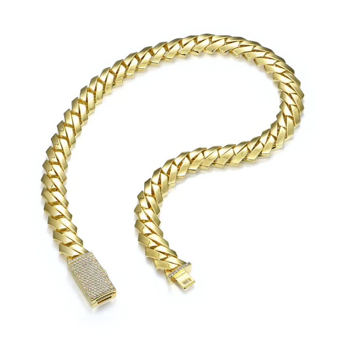 Womens Plain Gold Prong Cuban Link Chain aporro PreStyled Sets
