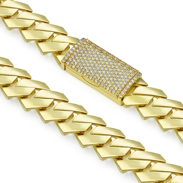 Womens Plain Gold Prong Cuban Link Chain aporro PreStyled Sets