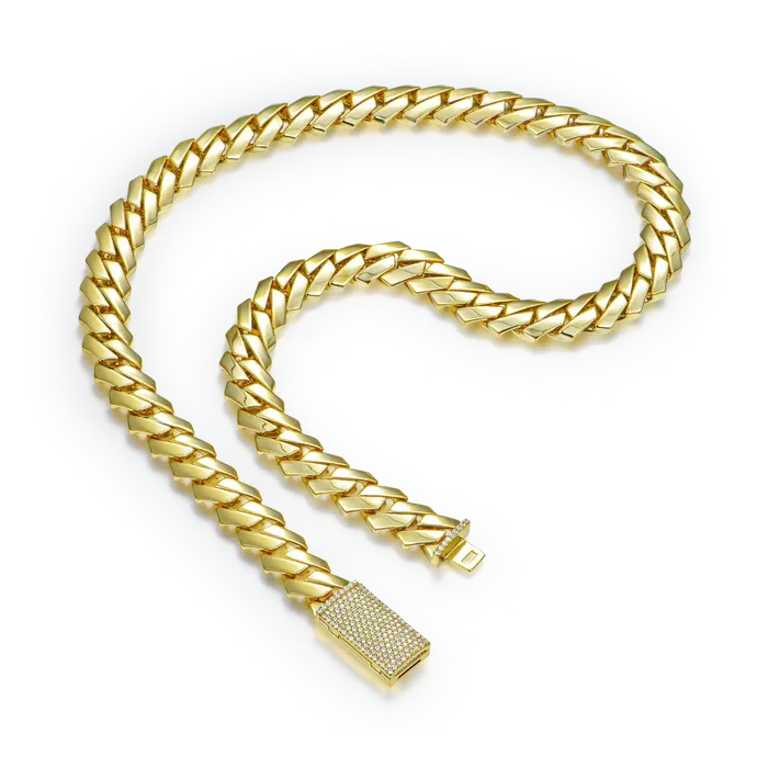 Womens Plain Gold Prong Cuban Link Chain aporro PreStyled Sets