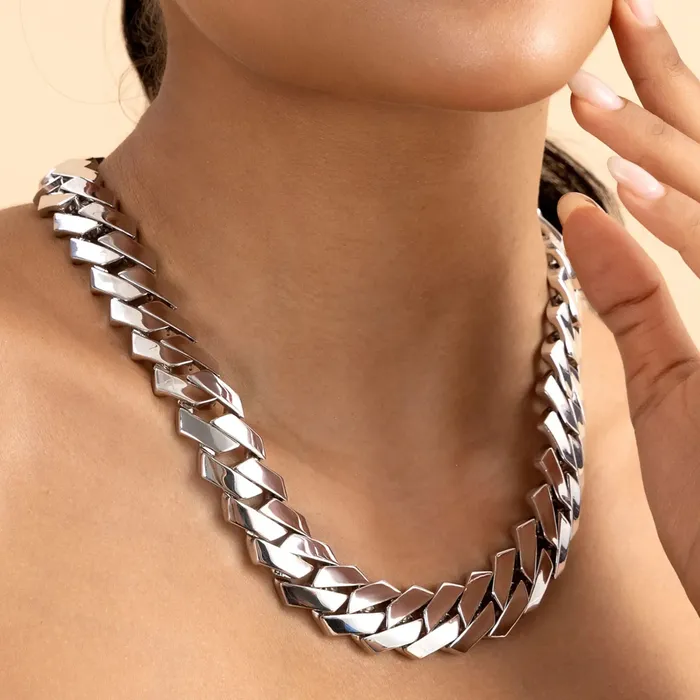 Womens Plain Gold Prong Cuban Link Chain aporro PreStyled Sets