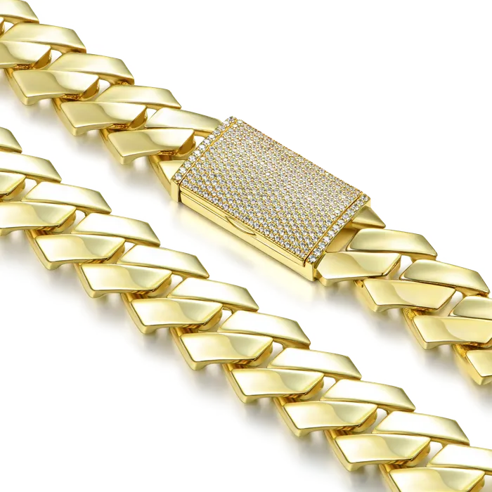 Womens Plain Gold Prong Cuban Link Chain aporro PreStyled Sets