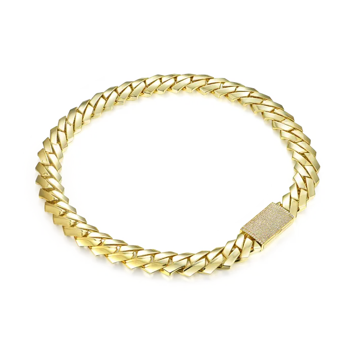 Womens Plain Gold Prong Cuban Link Chain aporro PreStyled Sets