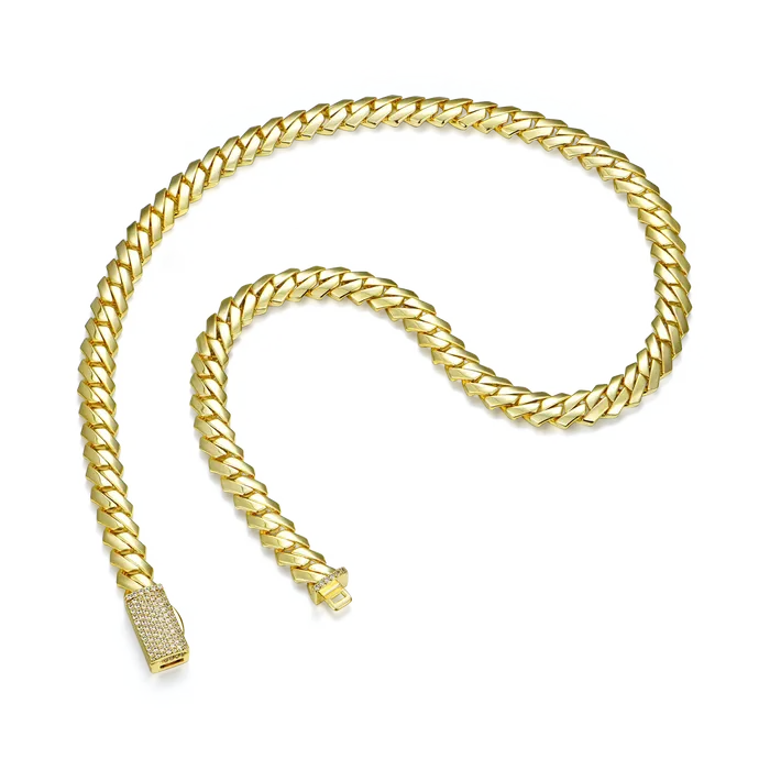 Womens Plain Gold Prong Cuban Link Chain aporro PreStyled Sets