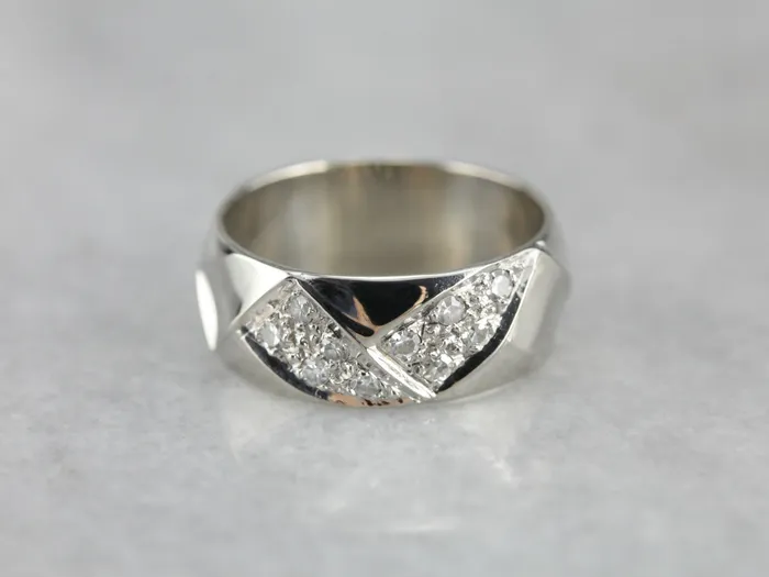 Woven Diamond White Gold Band Market Square Jewelers Rings