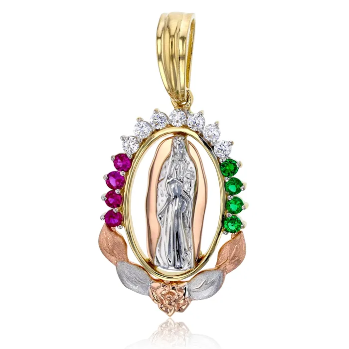 14K Gold Tricolor 45x21mm Virgin Mary Ruby Emerald White Pendant DecadenceJewelry Necklaces 14K Gold Tricolor 45x21mm Virgin Mary Ruby Emerald White Pendant DecadenceJewelry Necklaces