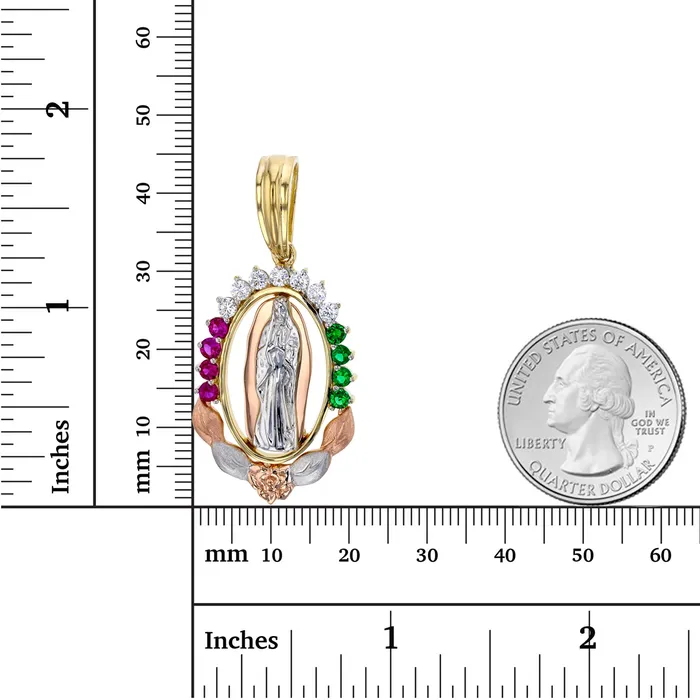 14K Gold Tricolor 45x21mm Virgin Mary Ruby Emerald White Pendant DecadenceJewelry Necklaces 14K Gold Tricolor 45x21mm Virgin Mary Ruby Emerald White Pendant DecadenceJewelry Necklaces