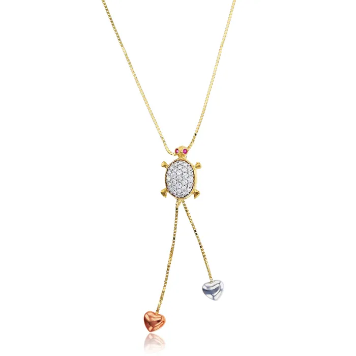 14K Tricolor Gold Turtle 17 Necklace with Cubic Zirconia DecadenceJewelry Necklaces