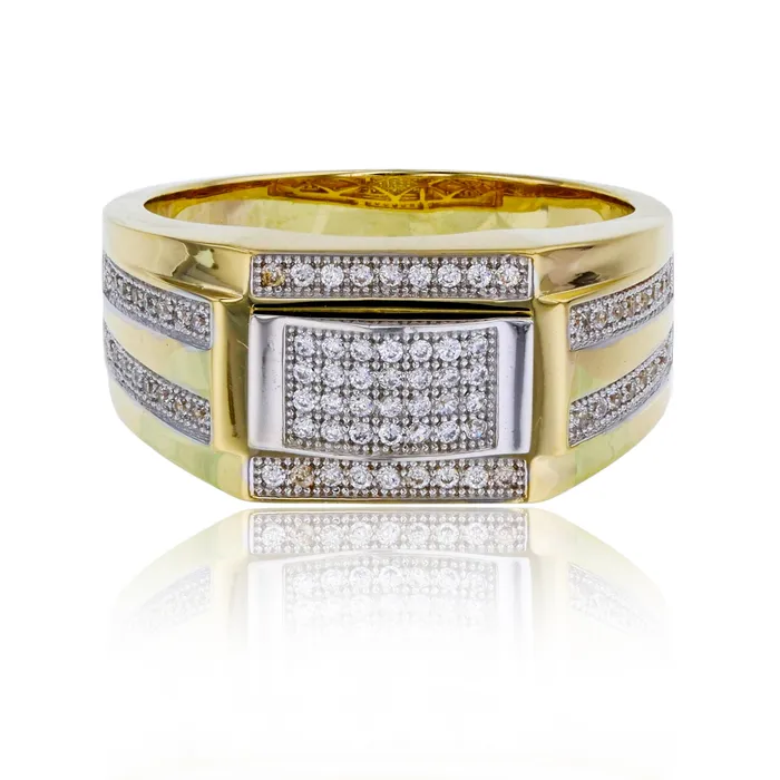 14K Yellow White Gold Pave Rectangular Mens Ring DecadenceJewelry Rings