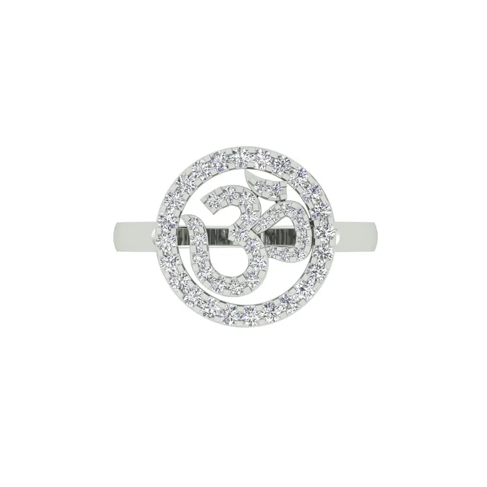 18k White Gold and Round Brilliant Cut Diamond Om Ring in size 55 and total gold weight of 367g Gold Palace Rings