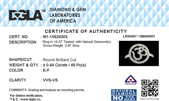 18k White Gold and Round Brilliant Cut Diamond Om Ring in size 55 and total gold weight of 367g Gold Palace Rings