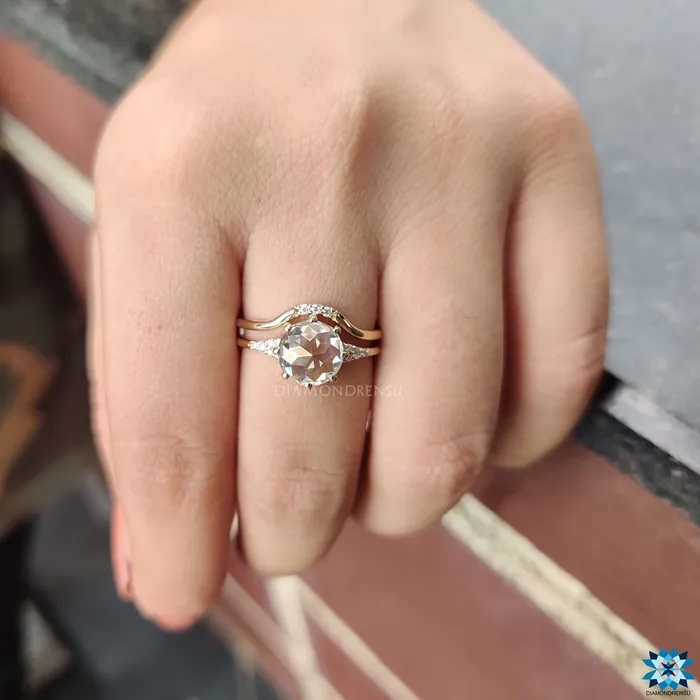 220 TCW Round Rose Cut Elegant Muse Engagement Ring with Curved Wedding Band Diamondrensu Rings 220 TCW Round Rose Cut Elegant Muse Engagement Ring with Curved Wedding Band Diamondrensu Rings
