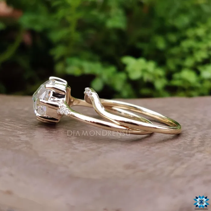 220 TCW Round Rose Cut Elegant Muse Engagement Ring with Curved Wedding Band Diamondrensu Rings 220 TCW Round Rose Cut Elegant Muse Engagement Ring with Curved Wedding Band Diamondrensu Rings