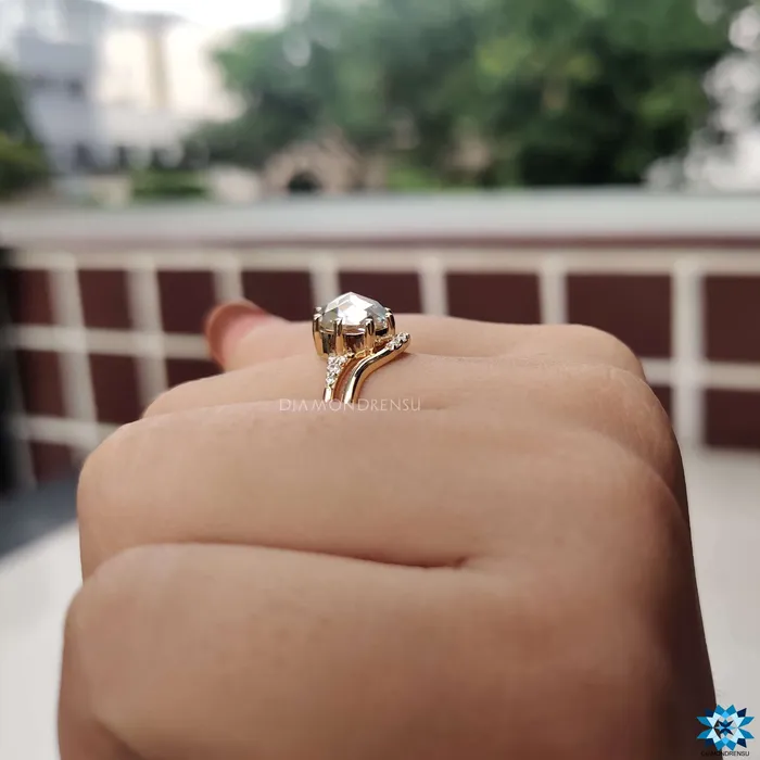 220 TCW Round Rose Cut Elegant Muse Engagement Ring with Curved Wedding Band Diamondrensu Rings 220 TCW Round Rose Cut Elegant Muse Engagement Ring with Curved Wedding Band Diamondrensu Rings
