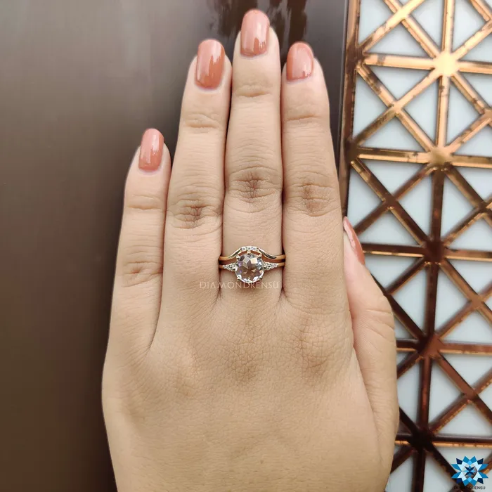 220 TCW Round Rose Cut Elegant Muse Engagement Ring with Curved Wedding Band Diamondrensu Rings 220 TCW Round Rose Cut Elegant Muse Engagement Ring with Curved Wedding Band Diamondrensu Rings