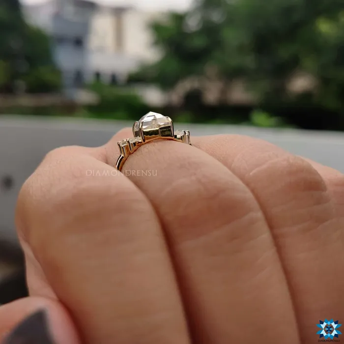 234 TCW Hexagon Rose Cut with Tapered Baguette Moissanite Engagement Ring Diamondrensu Rings 234 TCW Hexagon Rose Cut with Tapered Baguette Moissanite Engagement Ring Diamondrensu Rings
