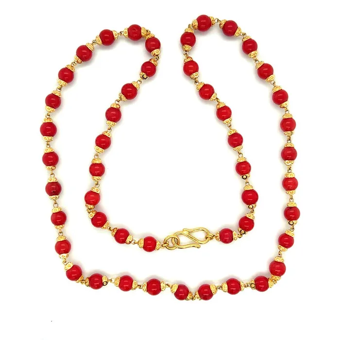 22k Gold Fashionable Faux Coral Bead Necklace Gold Palace Necklaces