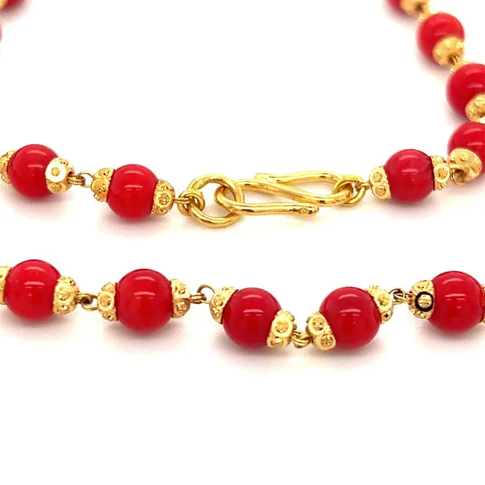22k Gold Fashionable Faux Coral Bead Necklace Gold Palace Necklaces
