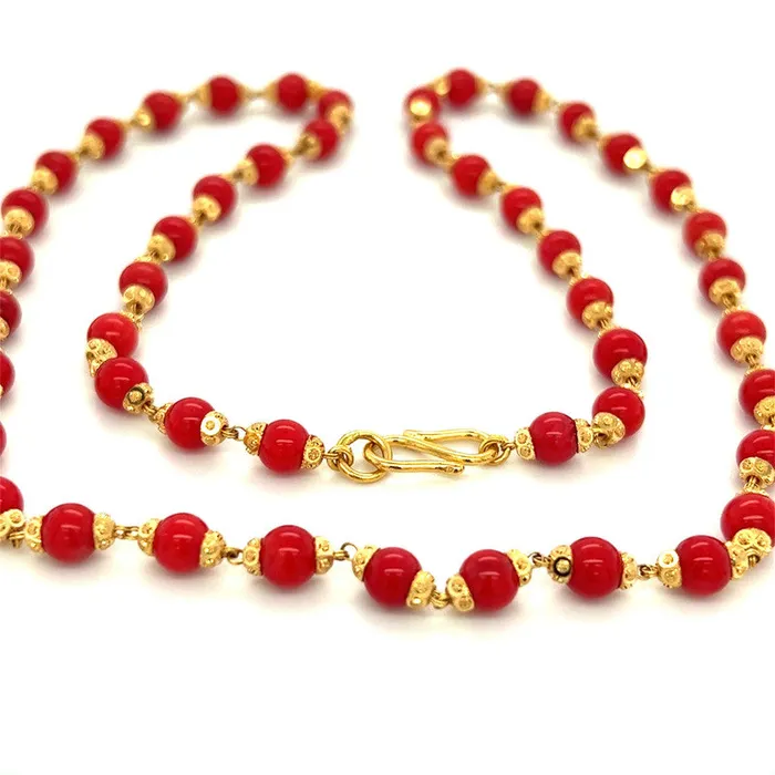 22k Gold Fashionable Faux Coral Bead Necklace Gold Palace Necklaces