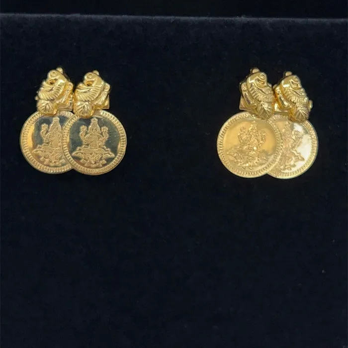 22K Gold Lakshmi Kasu Mala Necklace and Earring Set Gold Palace Earrings