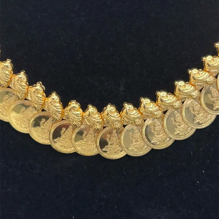 22K Gold Lakshmi Kasu Mala Necklace and Earring Set Gold Palace Earrings