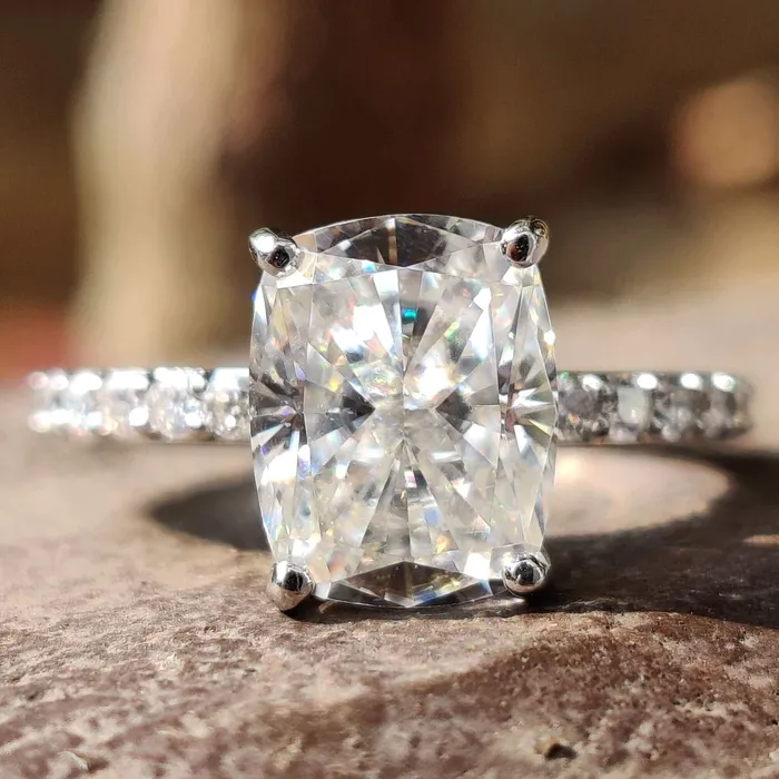 336 TCW Cushion Cut Pave Set Moissanite Engagement Ring Diamondrensu Rings